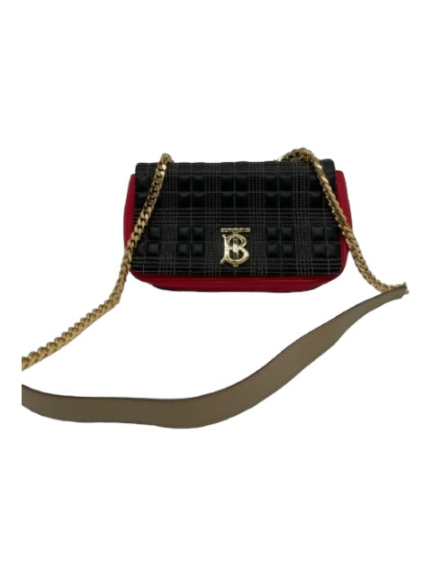 Burberry Black, Red & Beige Leather Contrast Stitch Quilted Gold Hardware Bag Black, Red & Beige / Small