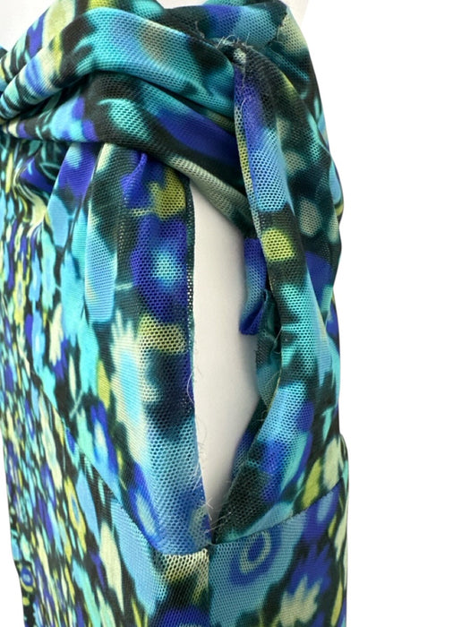 Ganni Size 34 Blue, Green, Black Polyamide Blend Mesh Floral Ruffle Wrap Skirt Blue, Green, Black / 34