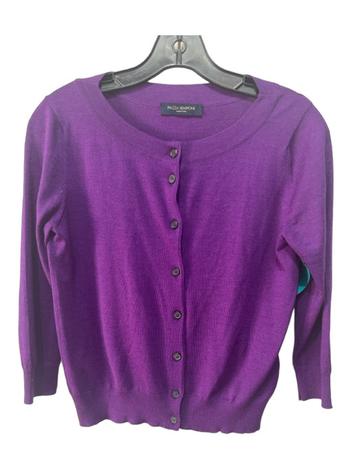 Piazza Sempione Size 42 Eggplant Wool & Silk Button Up Sweater Eggplant / 42