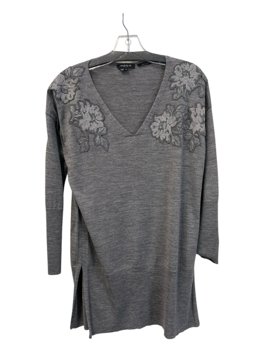 Lafayette 148 Size XS Gray Wool Heathered V Neck Applique Long Sleeve Top Gray / XS