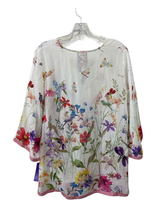 Johnny Was Size XS White, Red & Multi Cupra Rayon Long Flare Sleeve Floral Top White, Red & Multi / XS