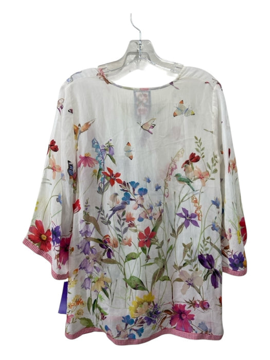 Johnny Was Size XS White, Red & Multi Cupra Rayon Long Flare Sleeve Floral Top White, Red & Multi / XS
