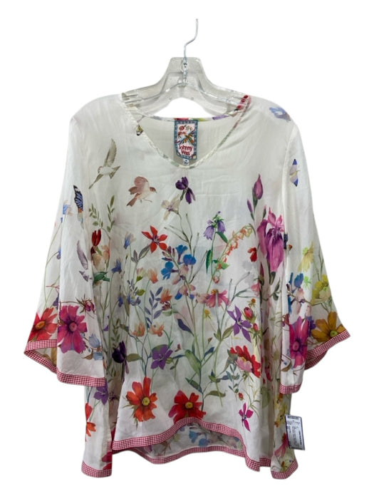 Johnny Was Size XS White, Red & Multi Cupra Rayon Long Flare Sleeve Floral Top White, Red & Multi / XS