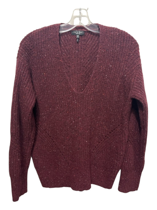 Rag & Bone Size XS Maroon Wool Blend Long Sleeve V Neck Speckled Sweater Maroon / XS