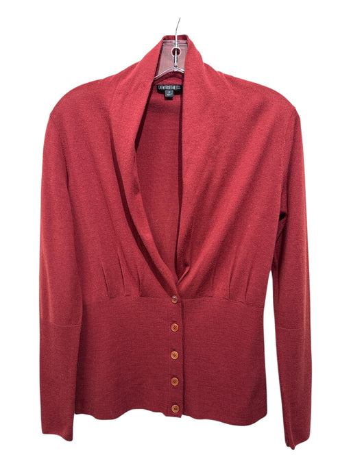 Lafayette 148 Size S Red Wool Long Sleeve Buttons pleats Cardigan Red / S