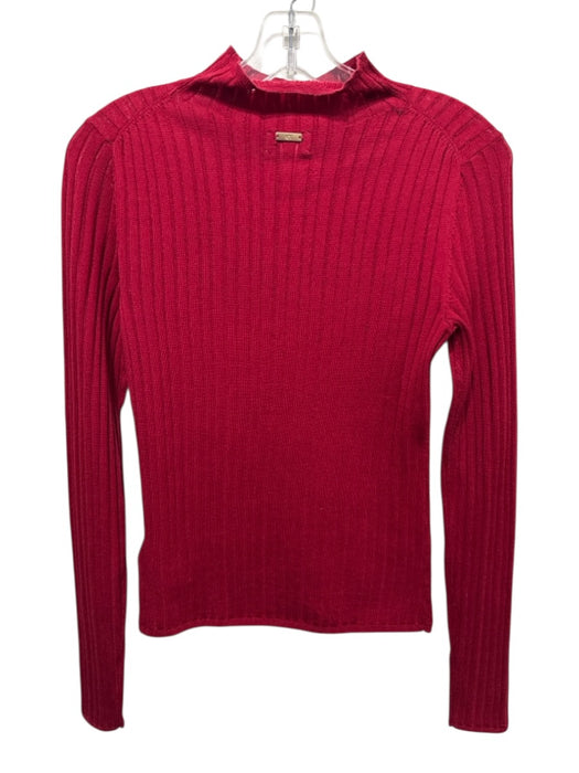 Gap x Cult Gaia Size Small Red Wool Long Sleeve Ribbed Mock Neck Sheer Top Red / Small
