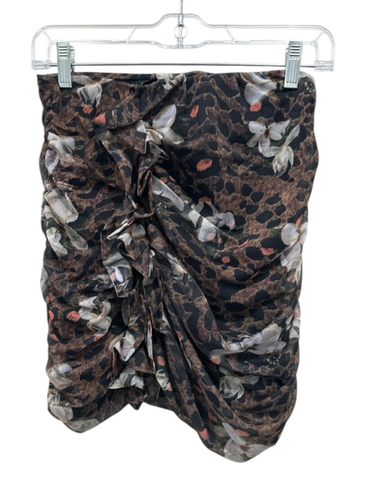 ALLSAINTS Size 4 White, Brown, Orange, Black Polyester Blend Elastic Waist Skirt White, Brown, Orange, Black / 4