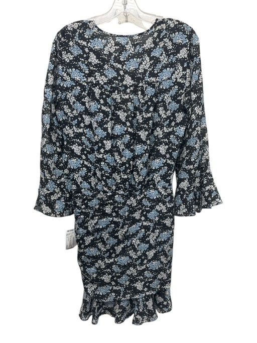 Veronica Beard Size 4 Black, Blue, White Silk Long Sleeve Floral Wrap Dress Black, Blue, White / 4