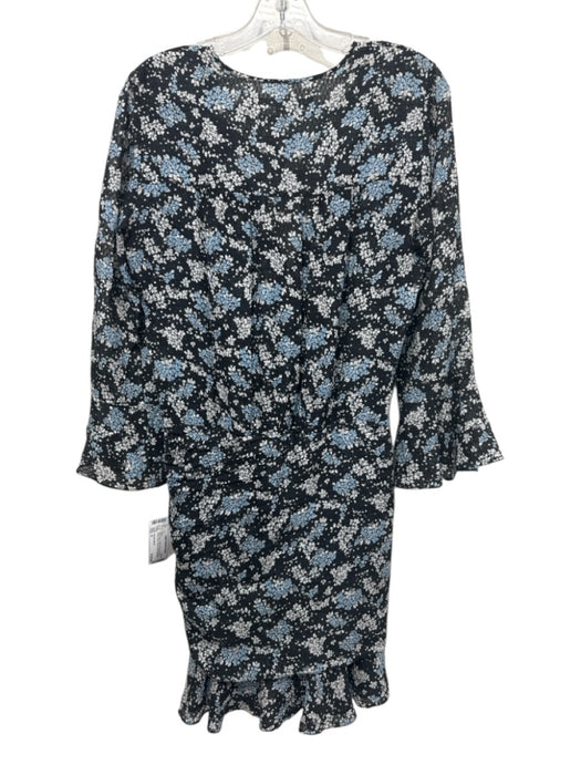 Veronica Beard Size 4 Black, Blue, White Silk Long Sleeve Floral Wrap Dress Black, Blue, White / 4