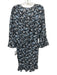 Veronica Beard Size 4 Black, Blue, White Silk Long Sleeve Floral Wrap Dress Black, Blue, White / 4