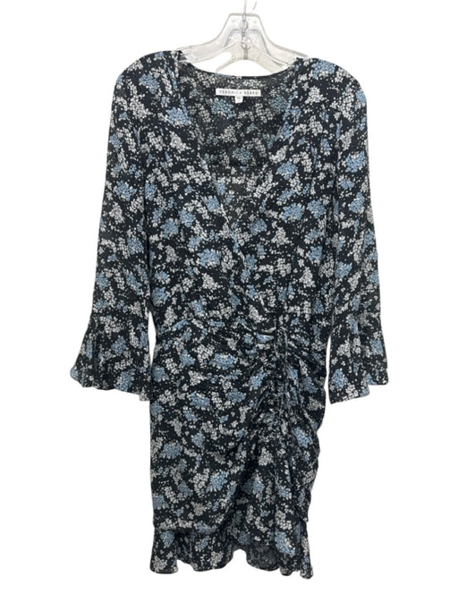 Veronica Beard Size 4 Black, Blue, White Silk Long Sleeve Floral Wrap Dress Black, Blue, White / 4