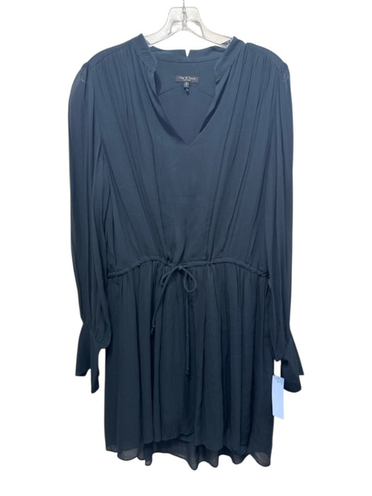 Rag & Bone Size Small Navy Blue Viscose Long Sleeve Pleated V Neck Dress Navy Blue / Small