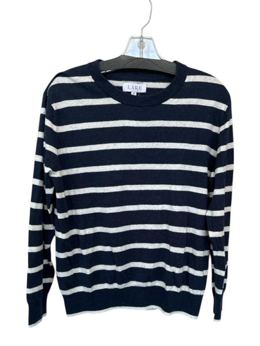 Lake Size M Navy & white Linen & Cotton Long Sleeve Striped Crew Neck Sweater Navy & white / M