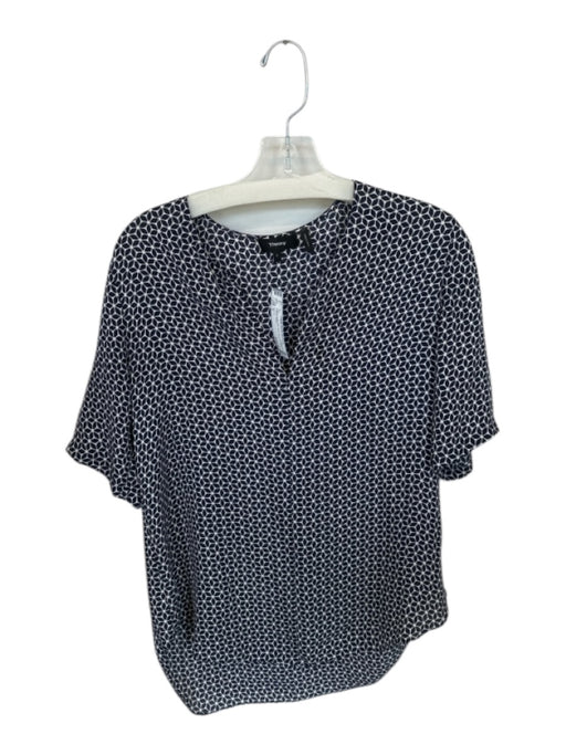 Theory Size S Navy & white Silk Short Sleeve Flowers V Neck Top Navy & white / S