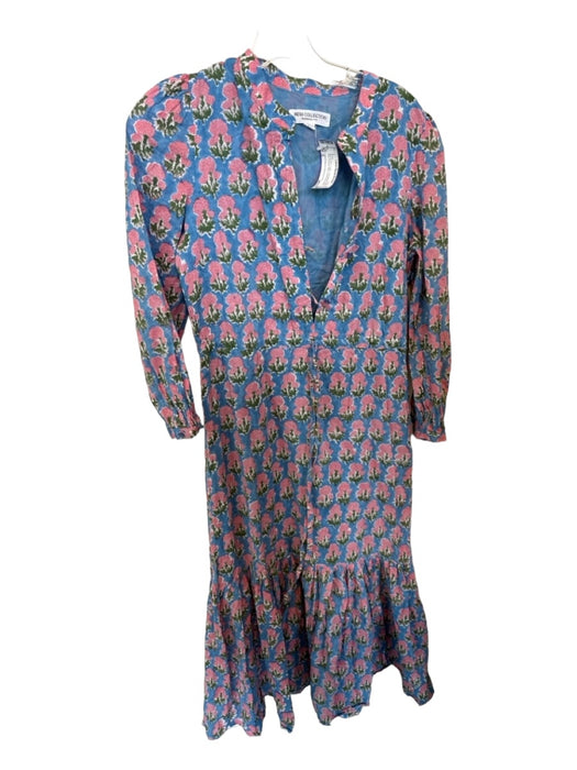 India Collection Emerson Fry Size S Blue & Pink Cotton Long Sleeve Flowers Dress Blue & Pink / S