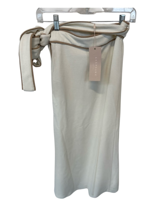 Keepsake Size XS Cream & Tan Polyester Blend Piping Wrap Midi Skirt Cream & Tan / XS