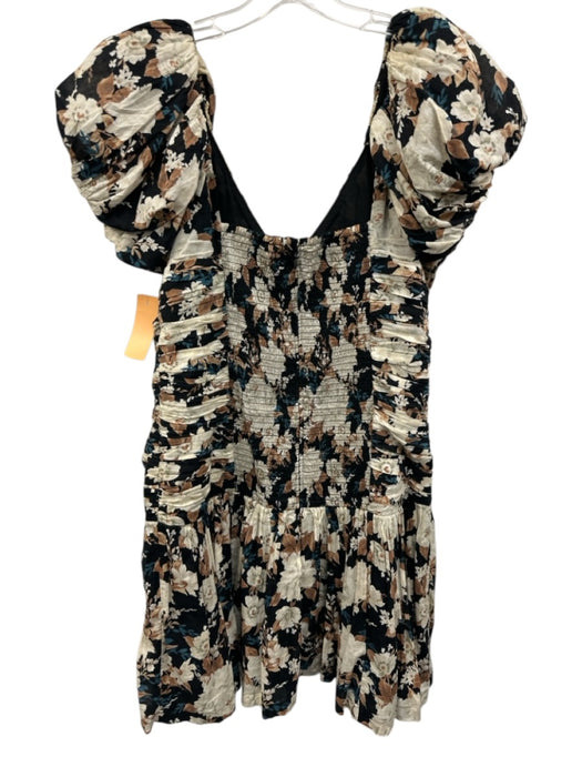 Abercrombie & Fitch Size L White, Black, Multi Polyester Short Puff Sleeve Dress White, Black, Multi / L