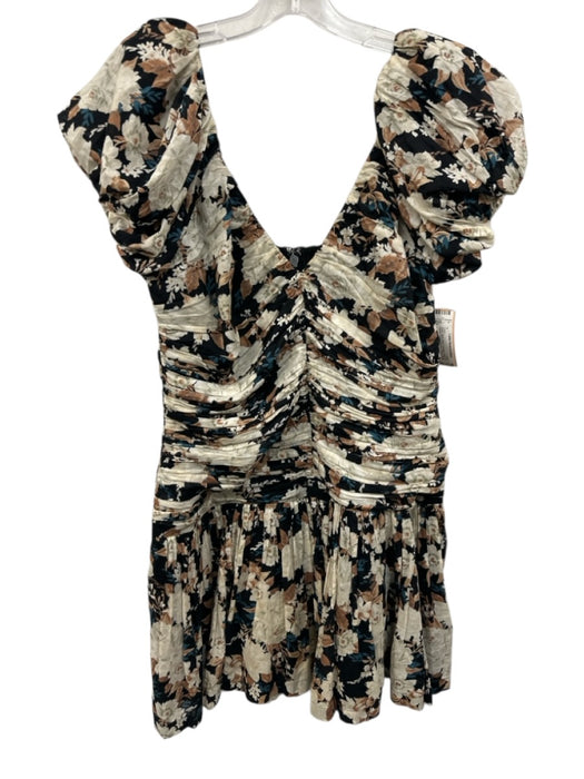 Abercrombie & Fitch Size L White, Black, Multi Polyester Short Puff Sleeve Dress White, Black, Multi / L