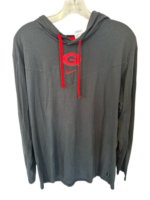 Nike Black & Red Cotton Blend Hood Long Sleeve Drawstring Men's Pullover Black & Red / L