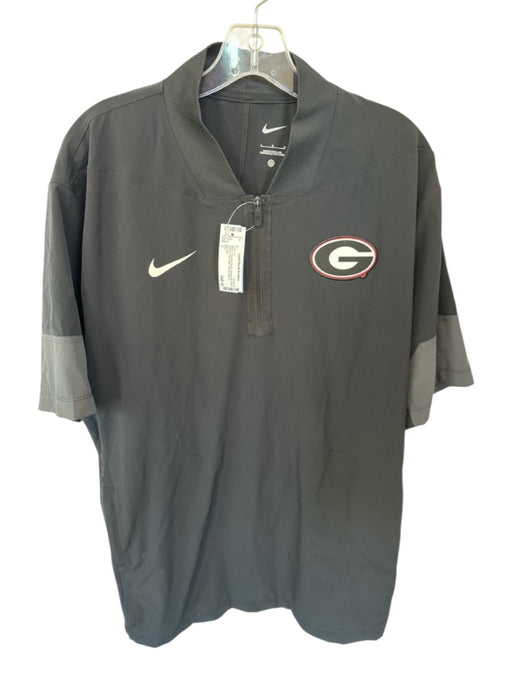 Nike Black Polyester Blend Quarter Zip Short Sleeve Half Collar Men's Pullover Black / L