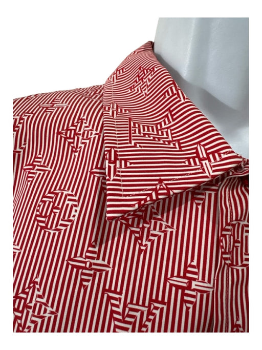 Louis Vuitton Size L Red & White Cotton Striped Logo Button Down Short Sleeve L