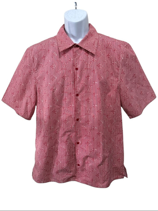 Louis Vuitton Size L Red & White Cotton Striped Logo Button Down Short Sleeve L