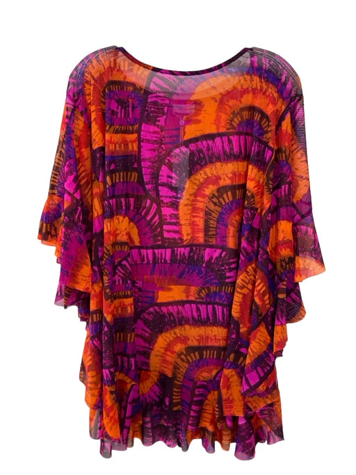 Bleu Rod Beattie Size S/M Orange & Purple Nylon Blend Sheer Abstract Dress Orange & Purple / S/M