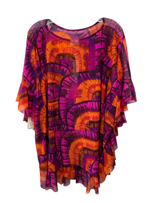 Bleu Rod Beattie Size S/M Orange & Purple Nylon Blend Sheer Abstract Dress Orange & Purple / S/M