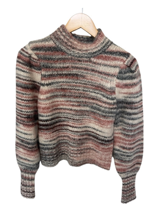 Veronica Beard Size XS Orange & Tan Alpaca Blend Mock Neck Striped Knit Sweater Orange & Tan / XS