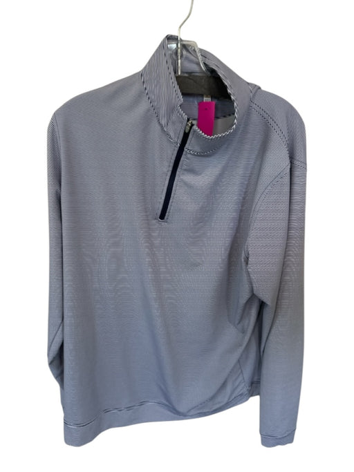 Peter Millar Navy & White Polyester Striped Half Zip Golf Men's Pullover Navy & White / L