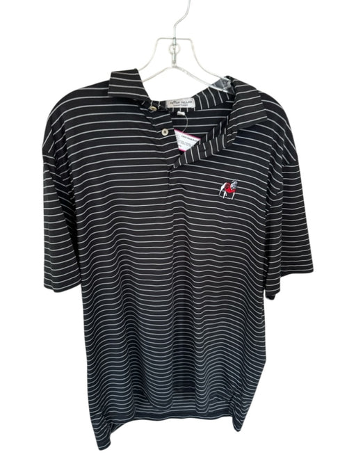Peter Millar Size L Black & Gray Polyester UGA Striped Golf Men's Polo Black & Gray / L