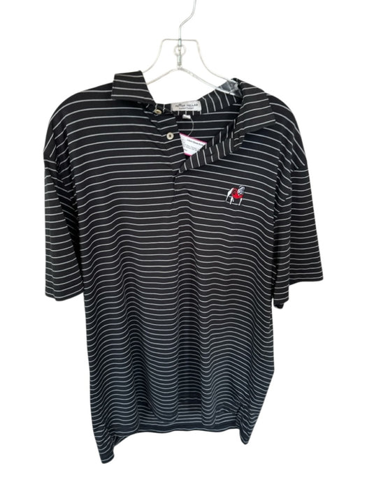 Peter Millar Size L Black & Gray Polyester UGA Striped Golf Men's Polo Black & Gray / L