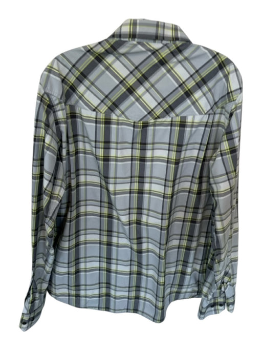 STIO Size L Lime & Gray Nylon Blend Plaid Snap Buttons Men's Shirt Lime & Gray / L