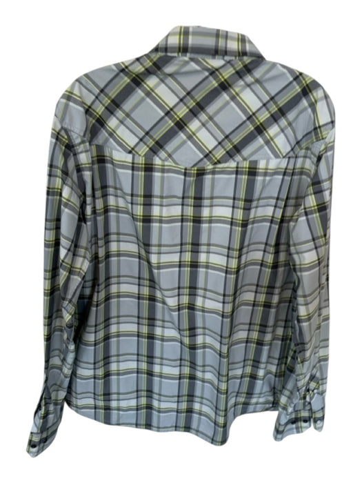 STIO Size L Lime & Gray Nylon Blend Plaid Snap Buttons Men's Shirt Lime & Gray / L