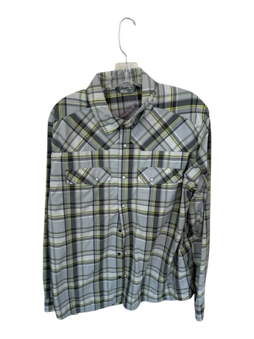 STIO Size L Lime & Gray Nylon Blend Plaid Snap Buttons Men's Shirt Lime & Gray / L