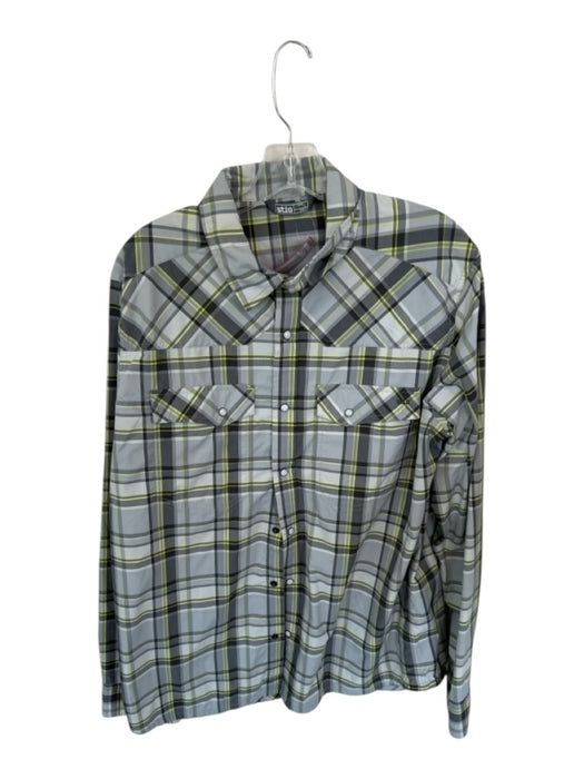 STIO Size L Lime & Gray Nylon Blend Plaid Snap Buttons Men's Shirt Lime & Gray / L