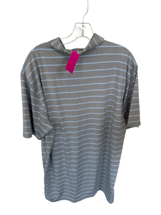 Peter Millar Size L Gray & Blue Polyester Striped Golf Men's Polo Gray & Blue / L