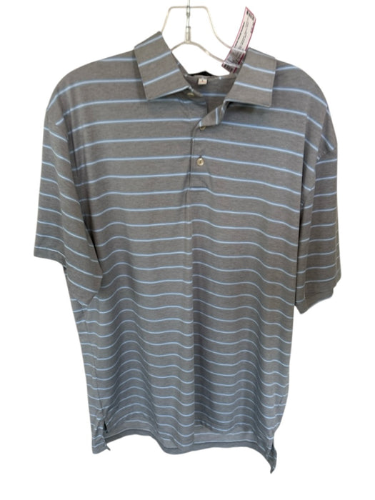 Peter Millar Size L Gray & Blue Polyester Striped Golf Men's Polo Gray & Blue / L