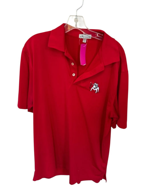Peter Millar Size L Red & Black Polyester UGA Golf Men's Polo Red & Black / L