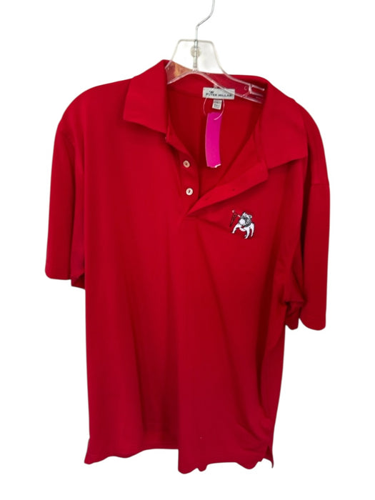 Peter Millar Size L Red & Black Polyester UGA Golf Men's Polo Red & Black / L