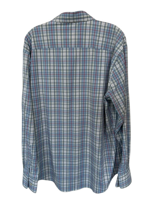 Peter Millar Size L Blue & Red Polyester Blend Plaid Button Down Men's Shirt Blue & Red / L