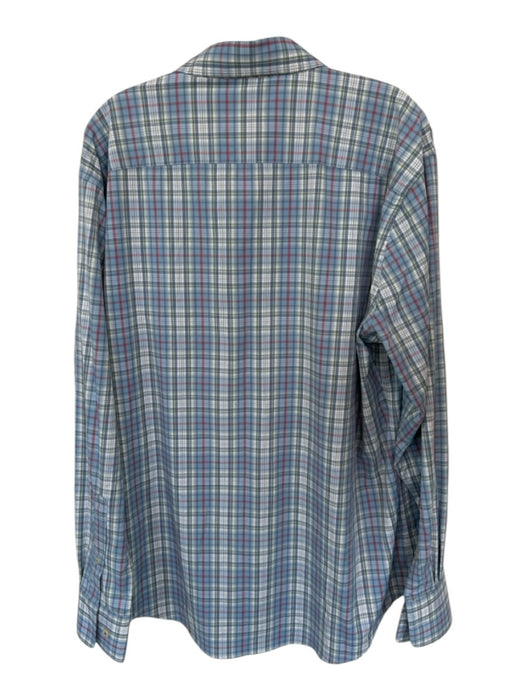 Peter Millar Size L Blue & Red Polyester Blend Plaid Button Down Men's Shirt Blue & Red / L