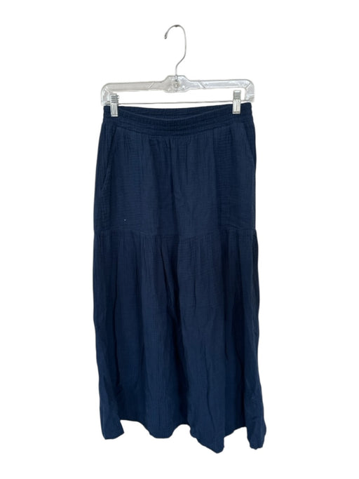 Nation Size M Navy Cotton Elastic Waist Crinkle Midi Skirt Navy / M
