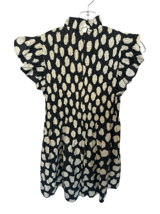 Sea New York Size XS Charcoal & Cream Cotton Flutter Sleeves Polka Dot Dress Charcoal & Cream / XS