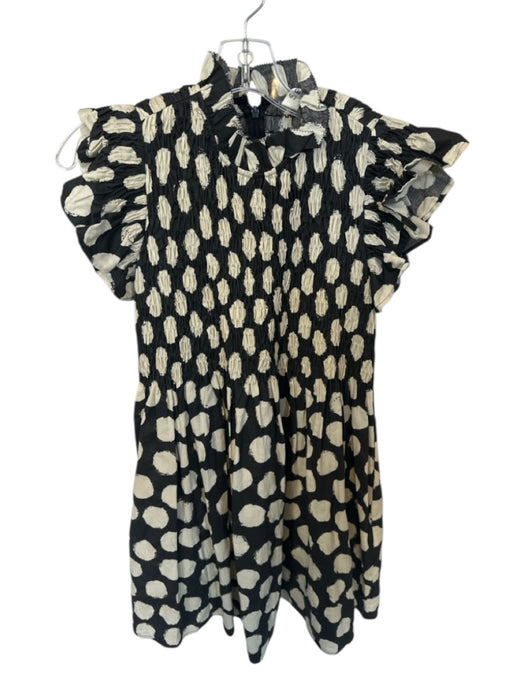 Sea New York Size XS Charcoal & Cream Cotton Flutter Sleeves Polka Dot Dress Charcoal & Cream / XS