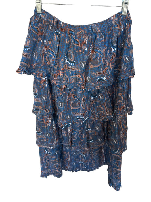 Cleobella Size S Blue & Tan Cotton Elastic Waist Paisley Tiered Maxi Skirt Blue & Tan / S