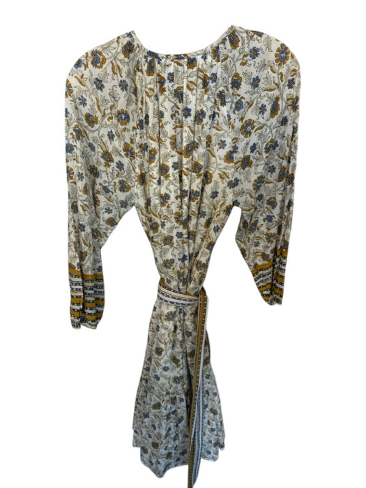 Cleobella Size S Blue & Yellow Cotton Long Balloon Sleeve Botanical Belted Dress Blue & Yellow / S