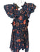 Ulla Johnson Size 8 Navy & Orange Cotton Cap Sleeve Botanical Ruffle Neck Dress Navy & Orange / 8