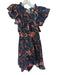 Ulla Johnson Size 8 Navy & Orange Cotton Cap Sleeve Botanical Ruffle Neck Dress Navy & Orange / 8