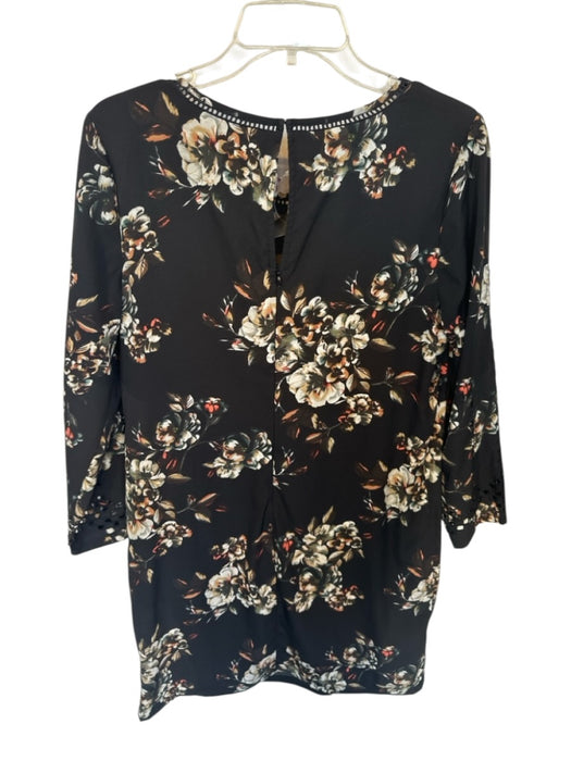 RANNA GILL Size M Black & Green Polyester Long Sleeve Flowers Cut Outs Dress Black & Green / M